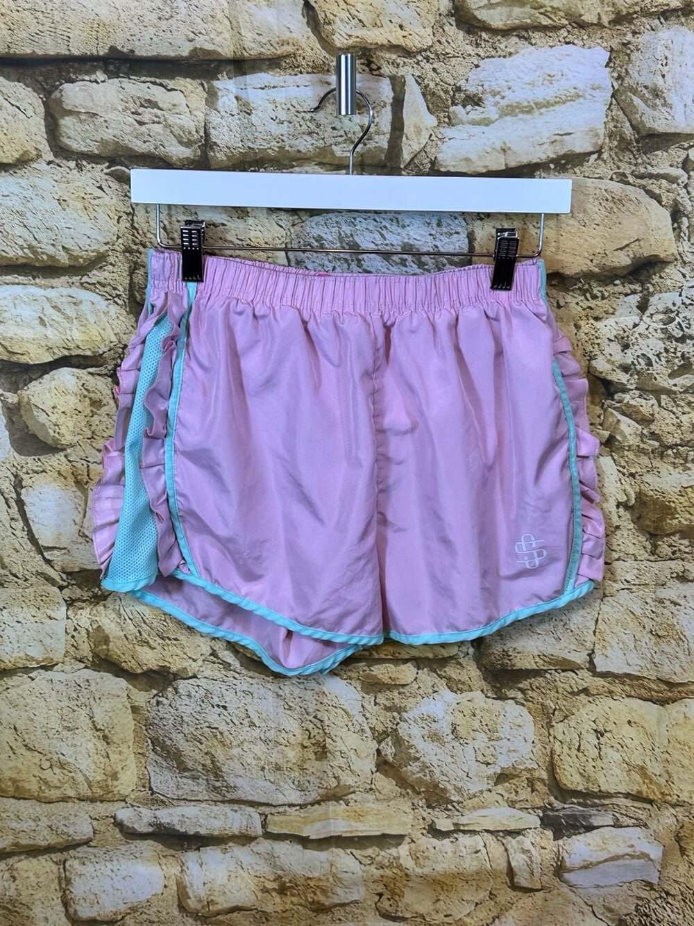 Simply Southern Pink and Turquoise Athletic Ruffle Running Shorts Size Small